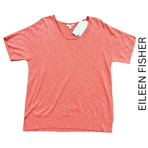 Eileen Fisher NWT Organic Linen & Cotton Boxy Silhouette Tunic Tee Petite Large‎